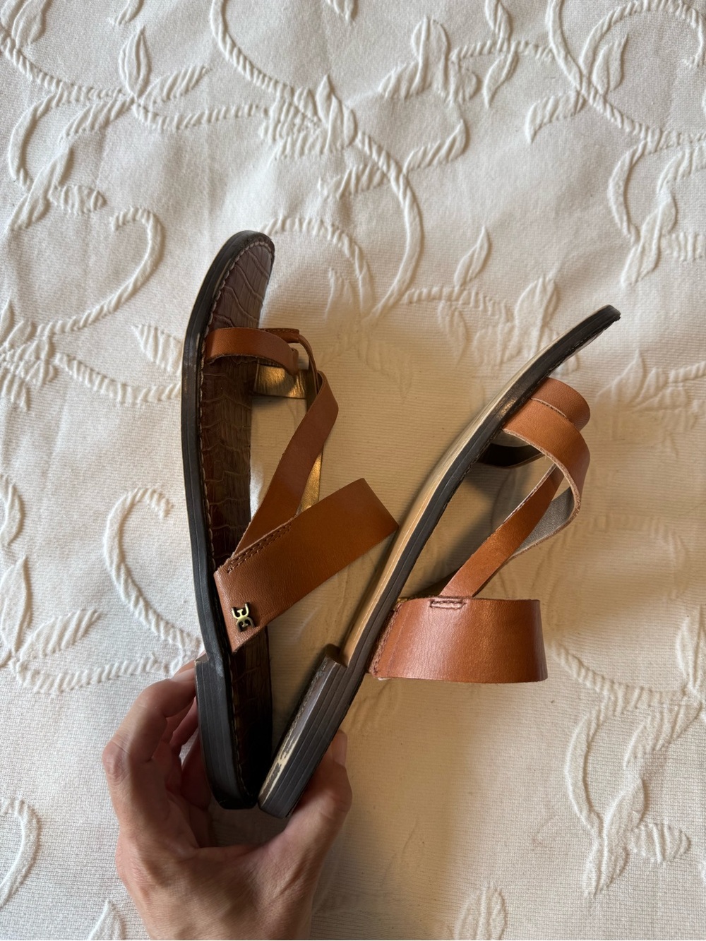 Sam Edelman Brown Leather Crossover Slide Sandals - Picture 5 of 6